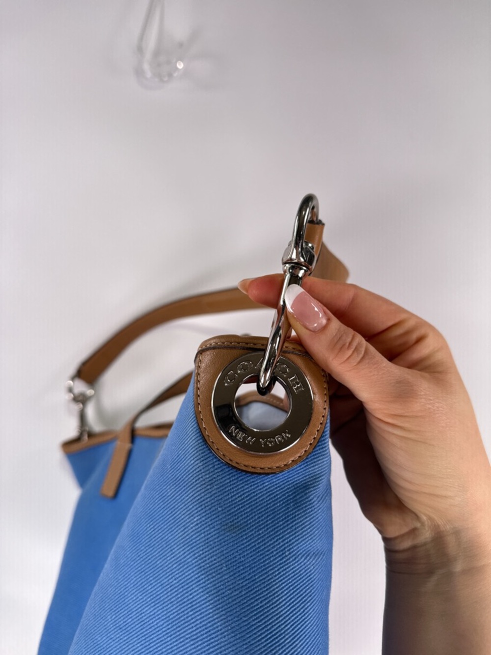 Coach Hadley Duffle Tote F28286 Twill Leather Brilliant Blue Large - Picture 5 of 16